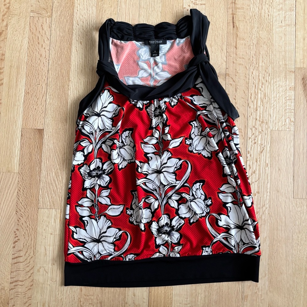 White House Black Market - Floral Red and Black Sleeveless Top